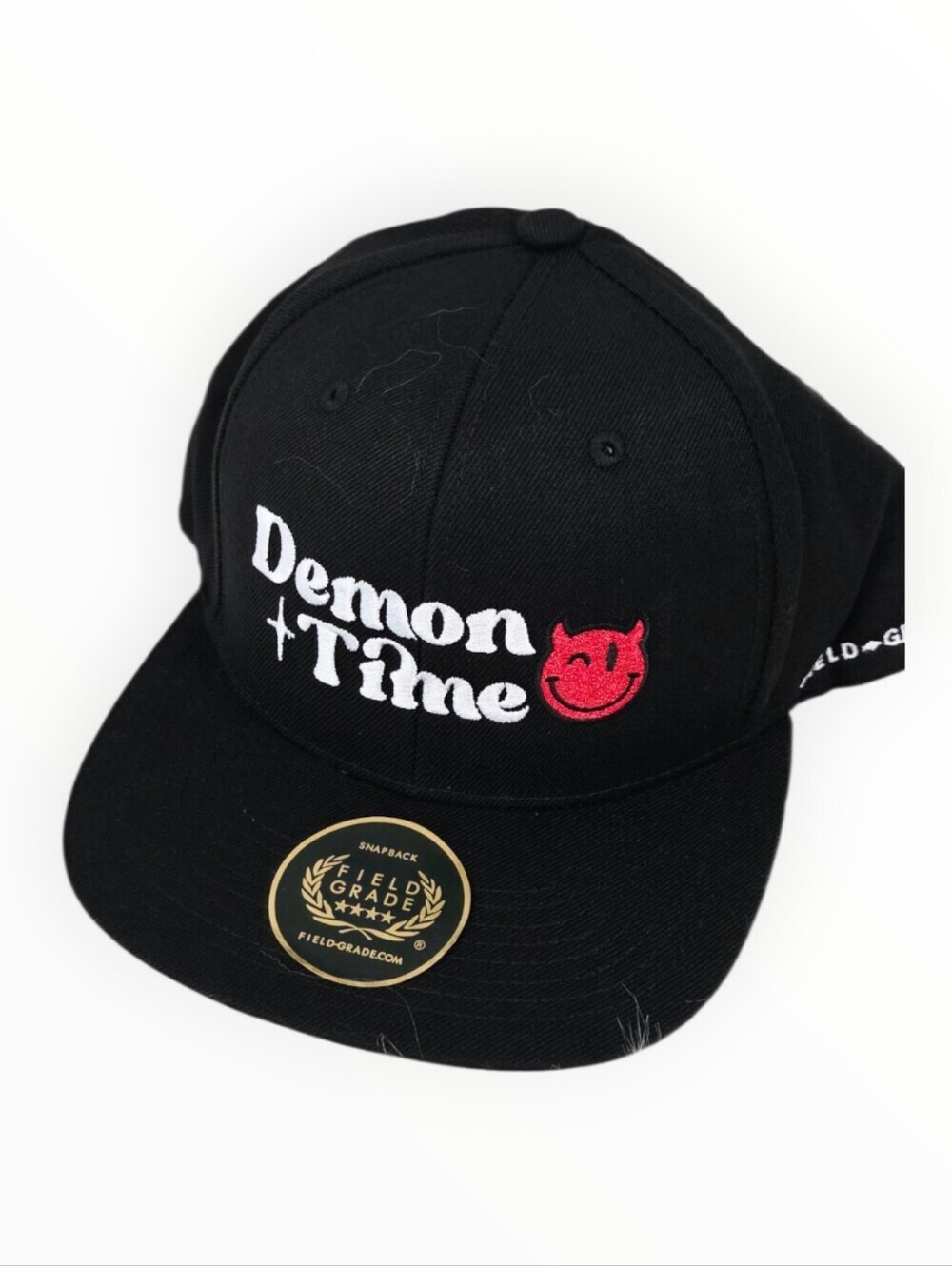 Demon Time field time Black Snapback Hat with Red Devil Logo